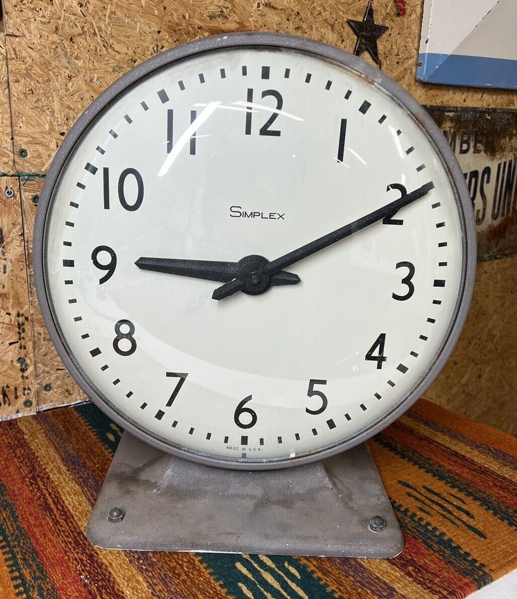 Vintage Simplex Double Sided Bubble Glass 13” Industrial Wall Clock School