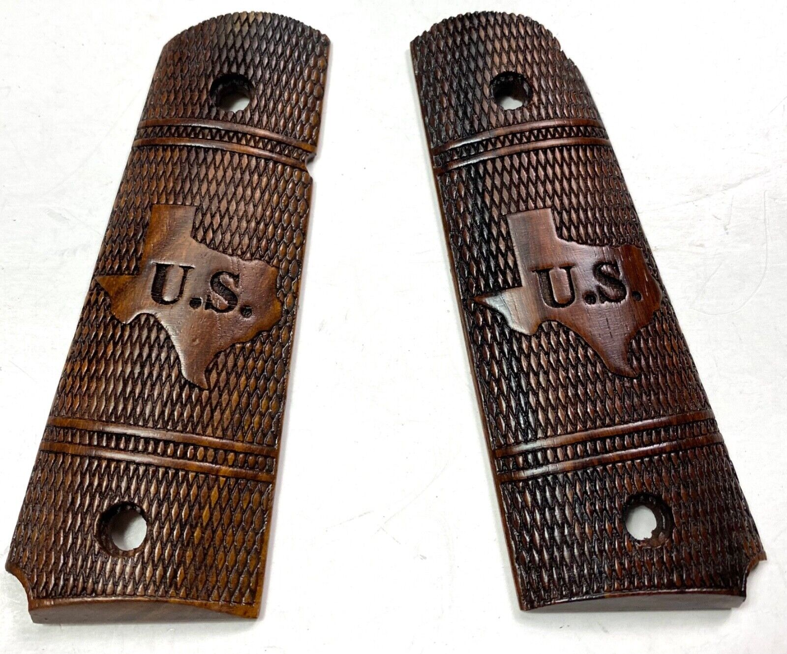WWII WWI US ARMY COLT M1911 M1911A1 .45 WOODEN PISTOL GRIPS-TEXAS STATE DESIGN