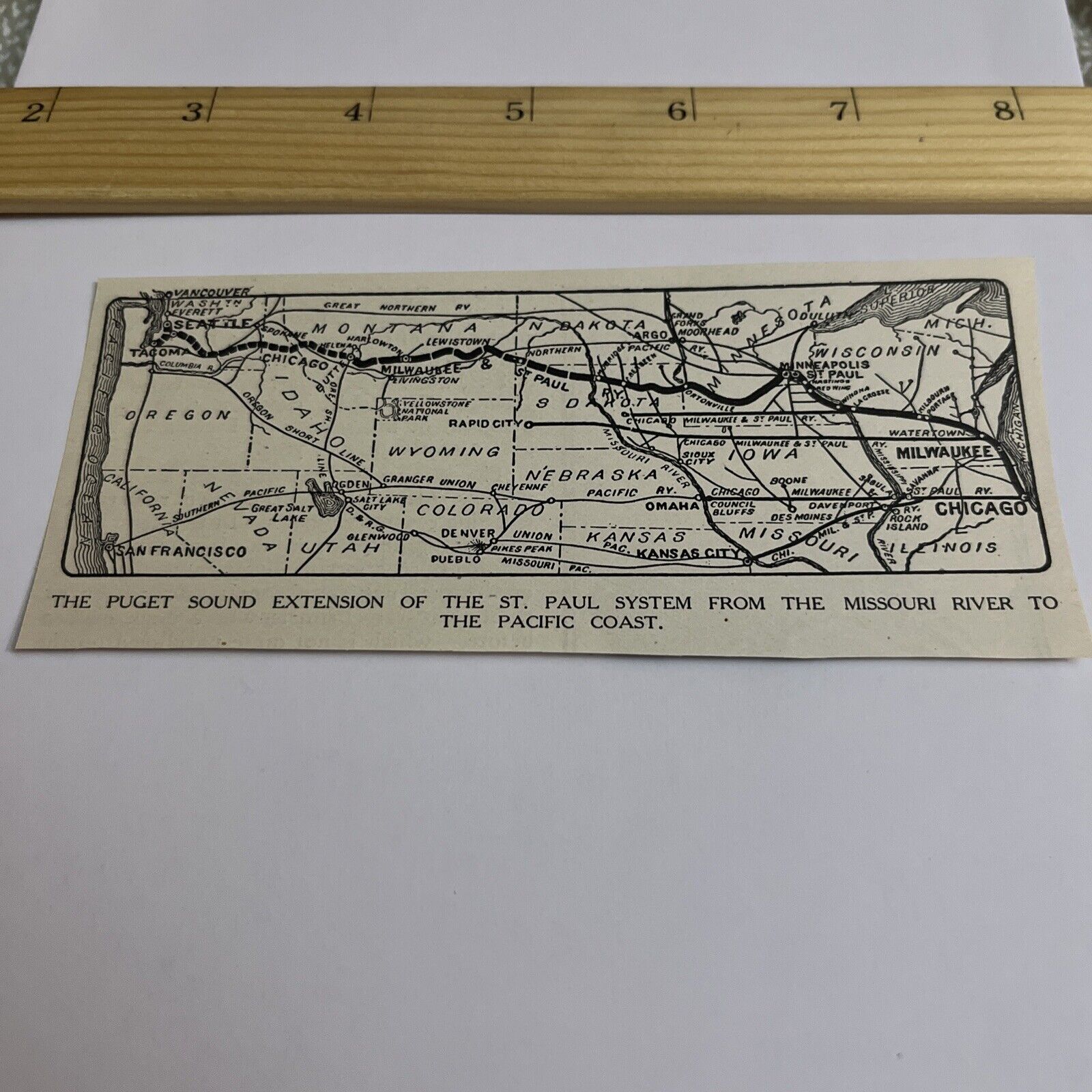 Antique 1909 Image: Map of Puget Sound Extension of St Paul Rail System to Coast