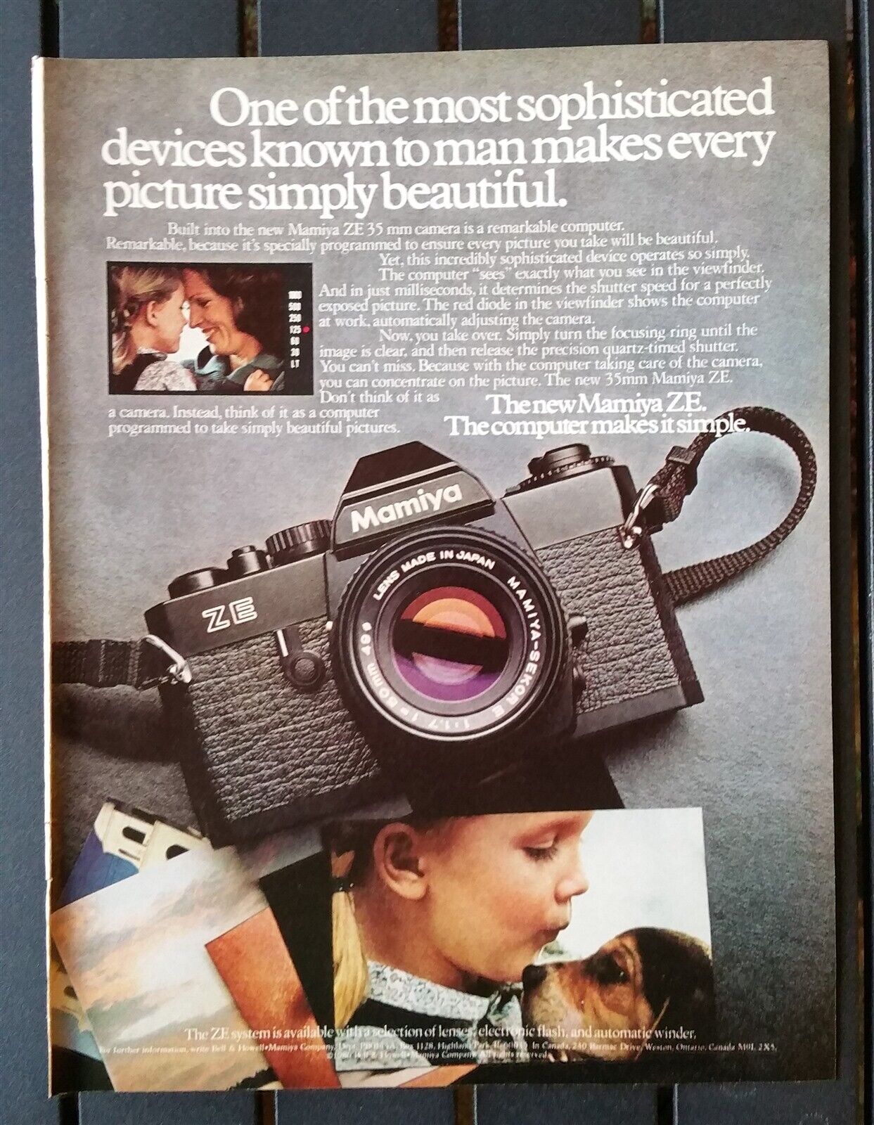 Vintage 1980 Mamiya ZE 35mm Camera Full Page Original AD