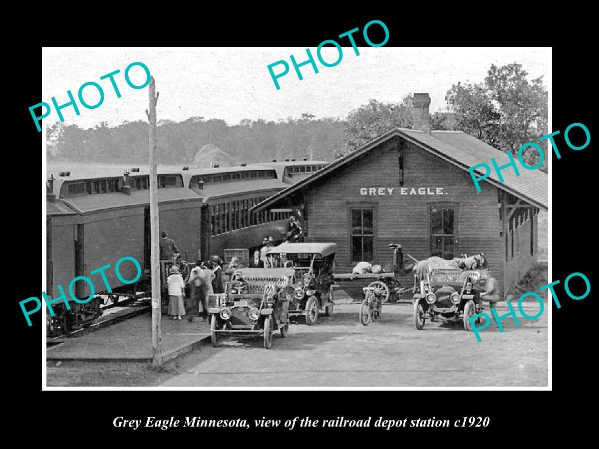 OLD 8x6 HISTORIC PHOTO OF GREY EAGLE MINNESOTA RAILROAD DEPOT STATION c1920
