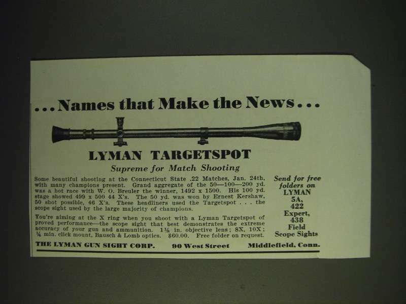 1937 Lyman Targetscope Ad - Names that make the news
