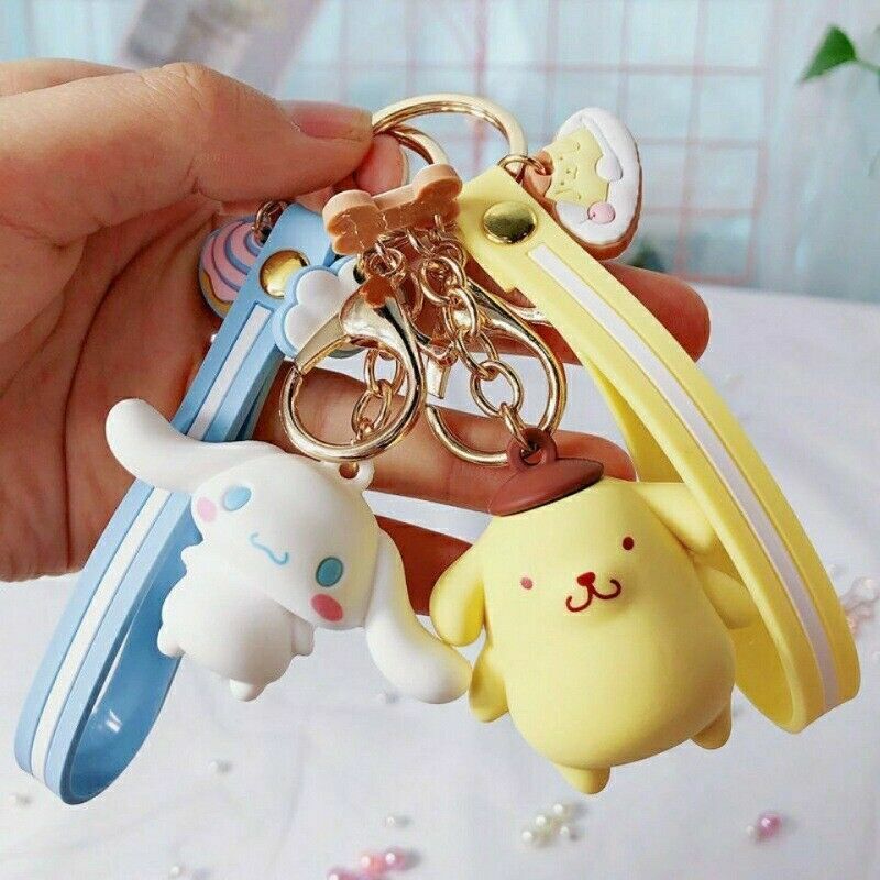 New 4Pcs ！cute 3D Cinnamoroll Keychain Sanrio Cute Keyring Pendant Cute Gift