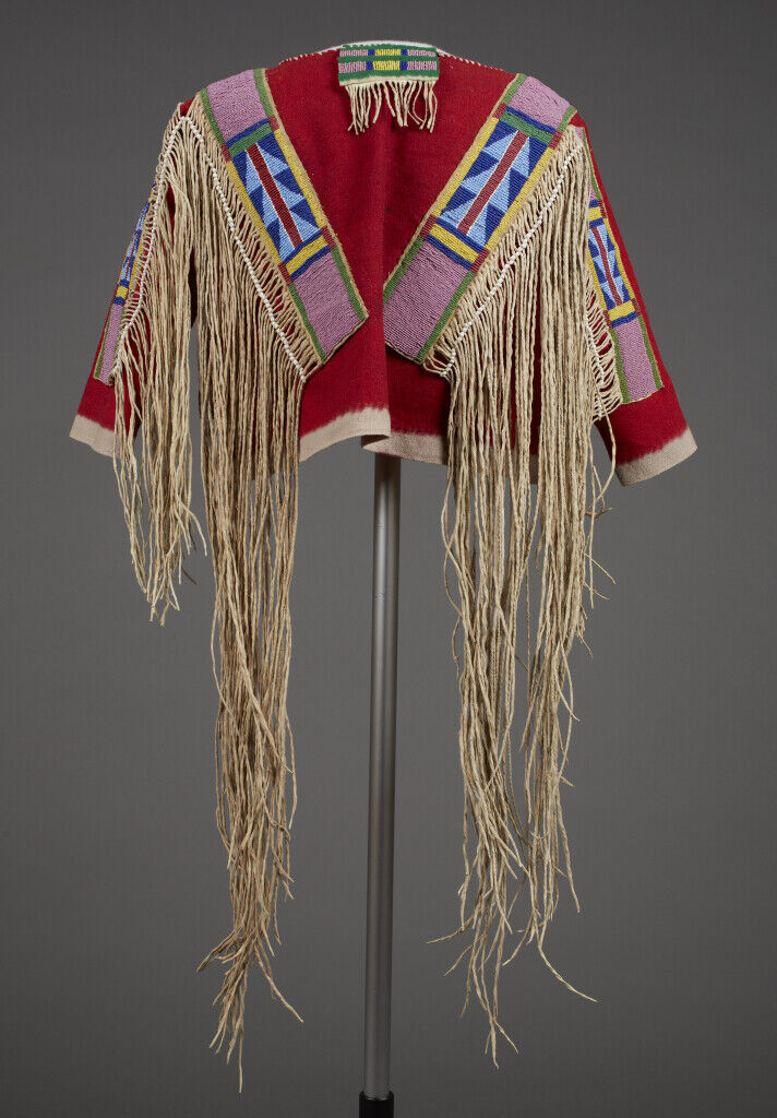 Old 1800 American Style Crow Nation Beaded Fringe Red Buckskin Hide Shirt SX851