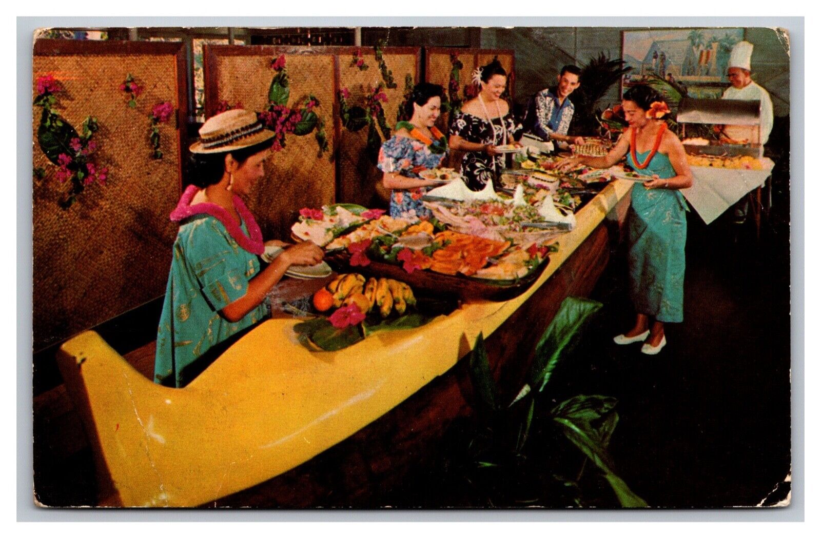 Kailua Kona Hawaii Outrigger Buffet Kona Inn Postcard Posted 1961