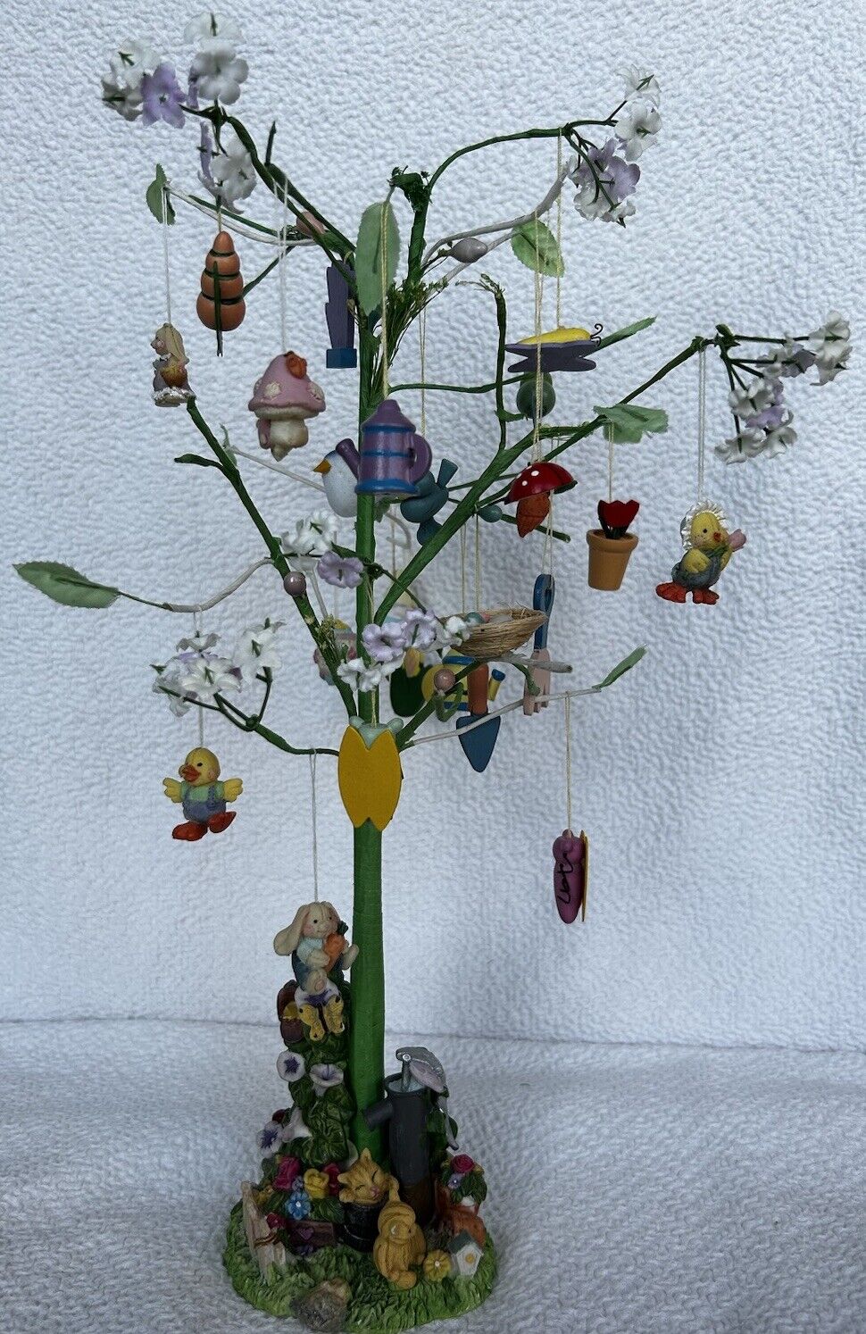 Easter Tree 15”Tall w/ Sweet Ornaments Some Wooden Some Resin Adorable Kitschy