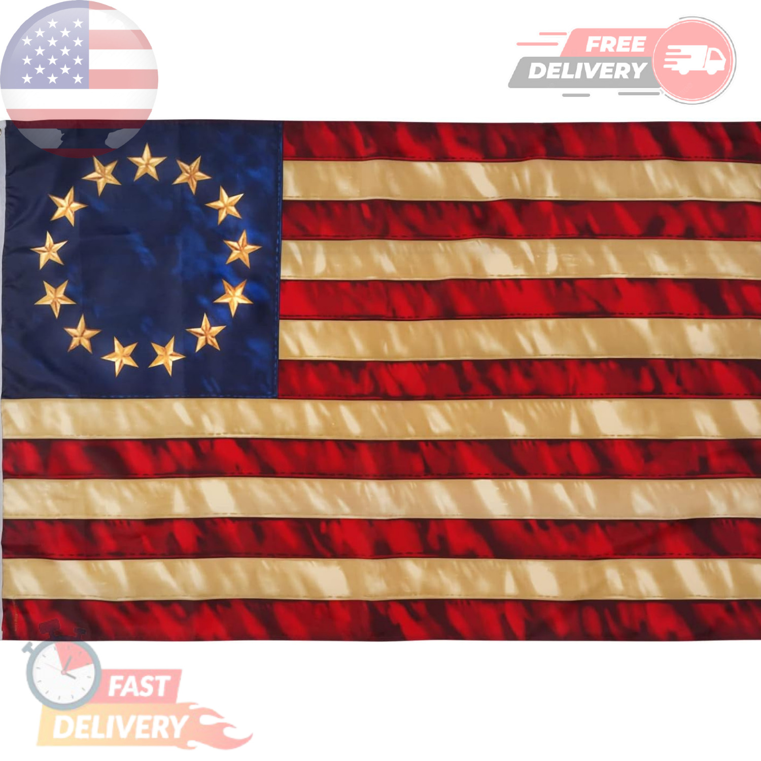 Anley Vintage Style Tea Stained Betsy Ross Flag 3x5 Ft Nylon Antiqued USA Banner