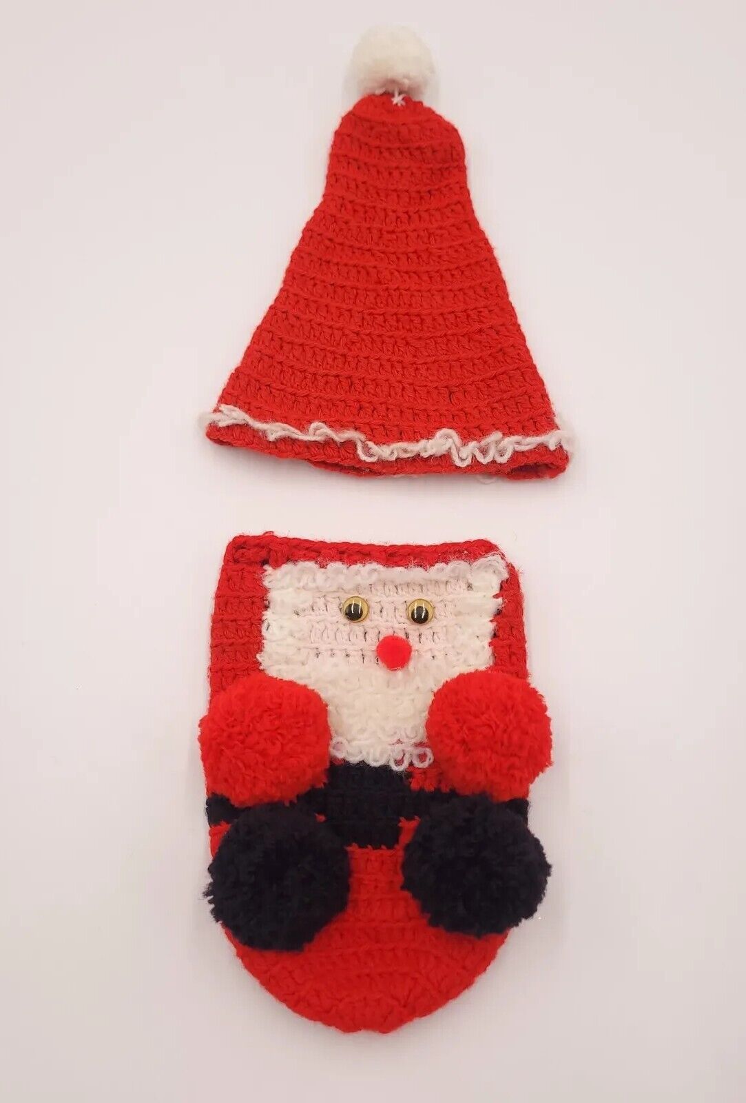 Vintage Santa Claus Handmade Crochet Wine Bottle Cover 80s 90s Christmas Party 