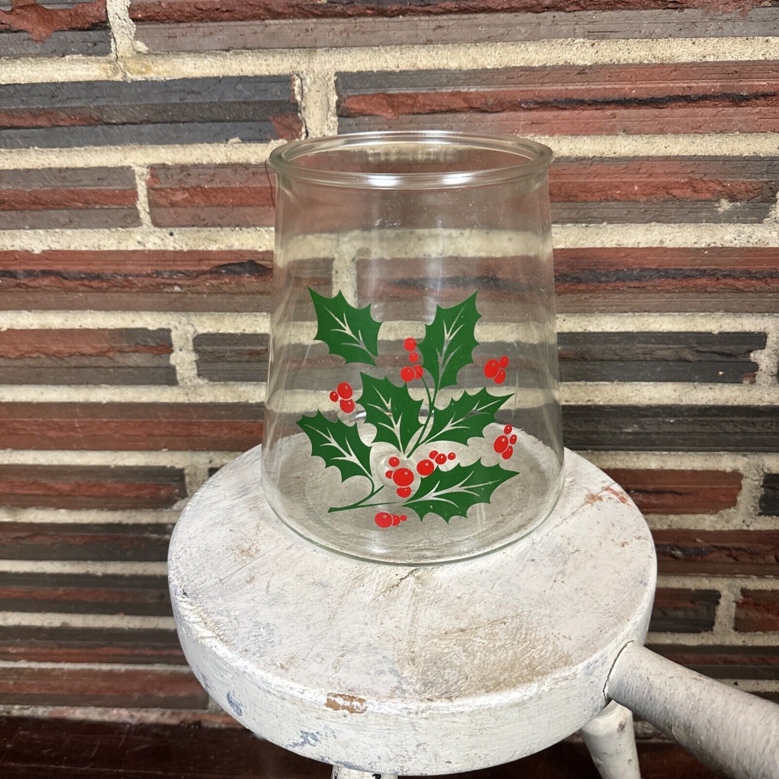 Vintage Bartlett Collins Christmas Candy Jar Holly Leaves/Berries Clear Glass