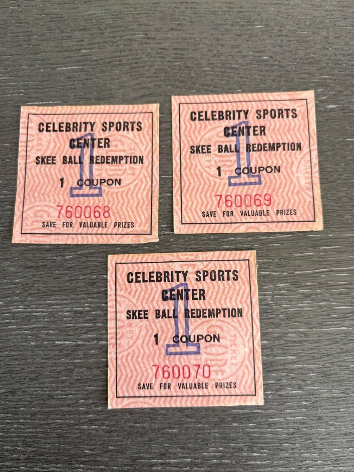 Vintage Celebrity Sports Center Denver Skee Ball Redemption Tickets