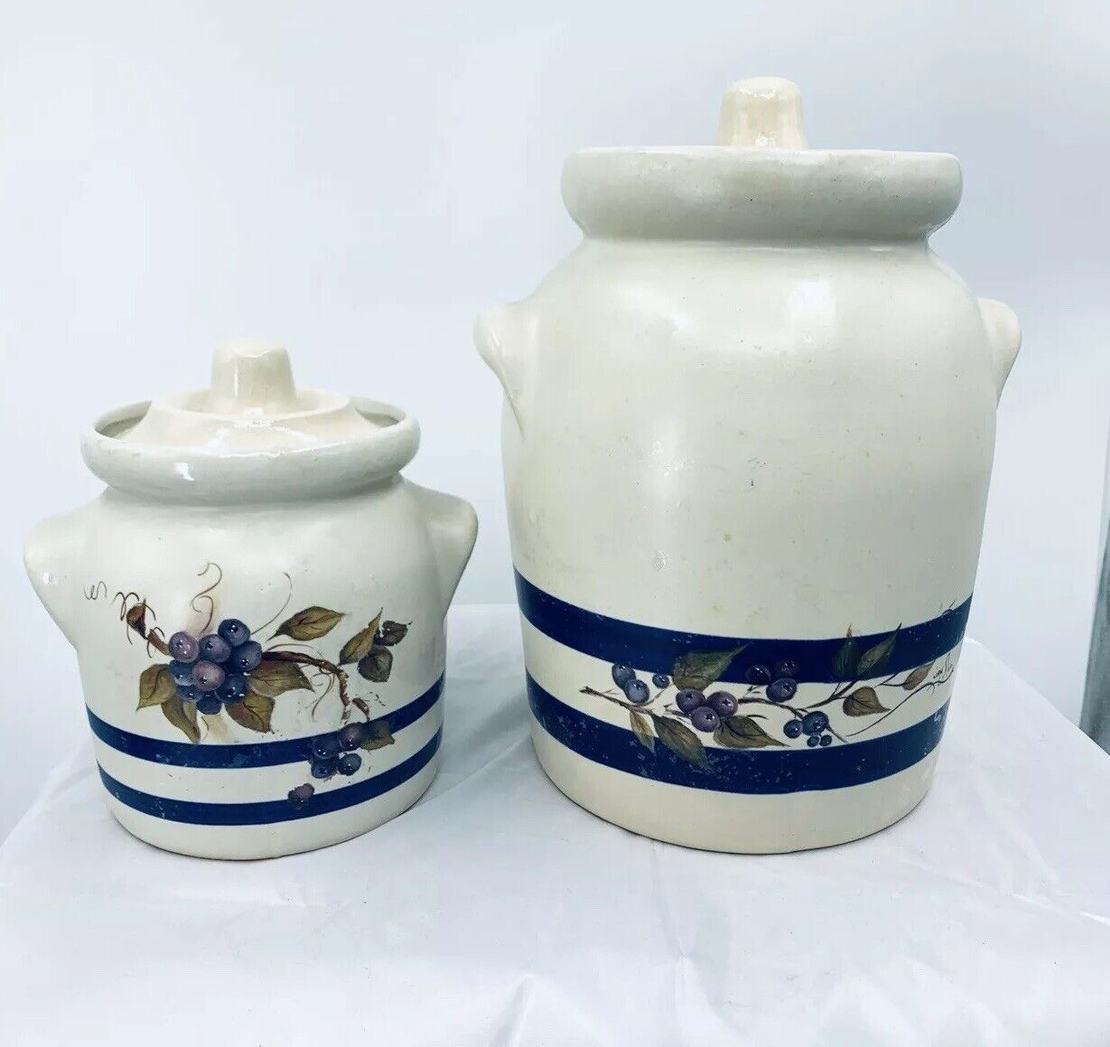 Vintage RRP CO  Roseville Ohio  Jar 6” & 9” Painted By Artist