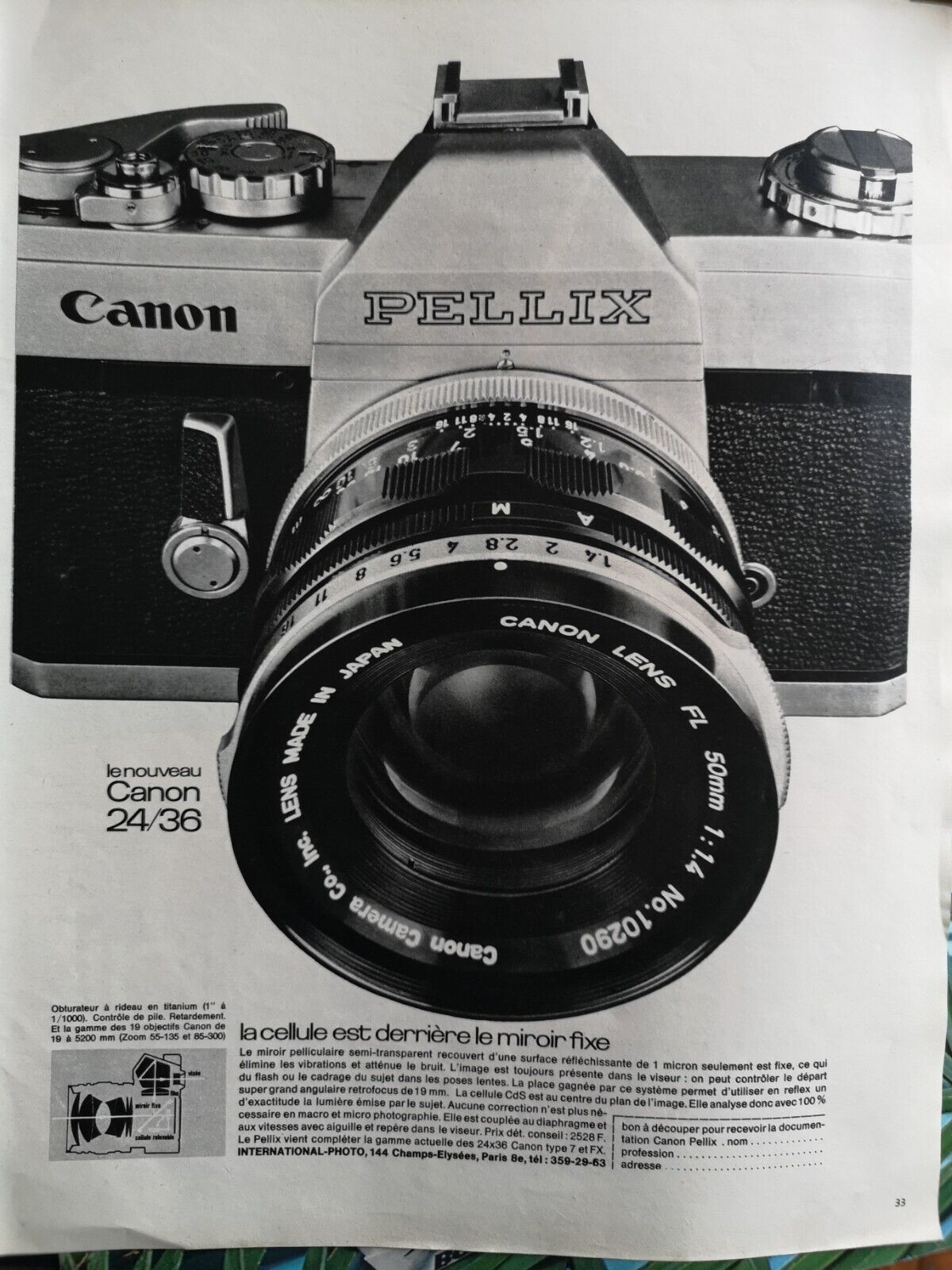 1965 ADVERTISEMENT - CANON 24/36 PELIX - Camera - 931 Curtain Shutter