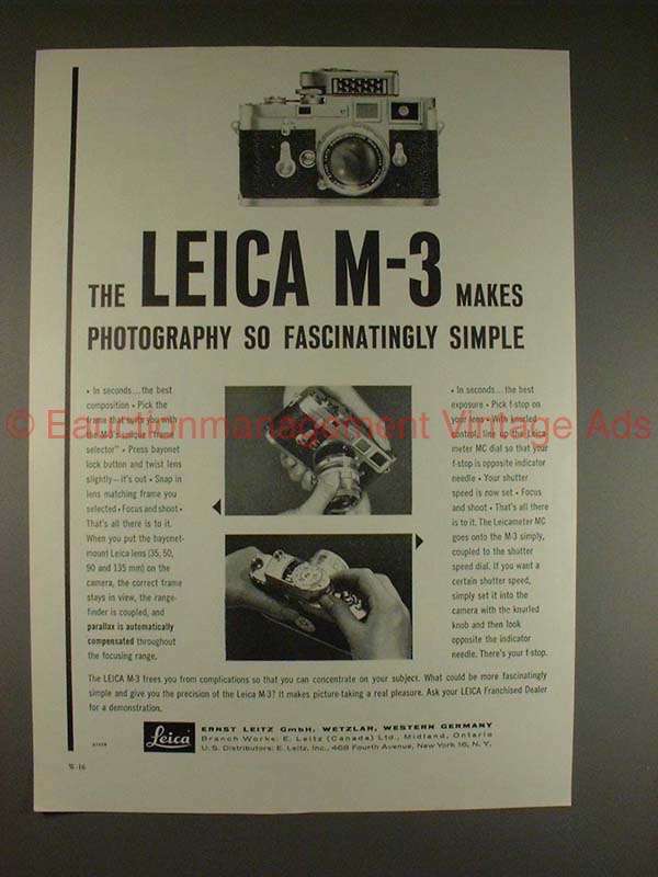 1958 Leica M-3 M3 Camera Ad - Makes Photography Simple