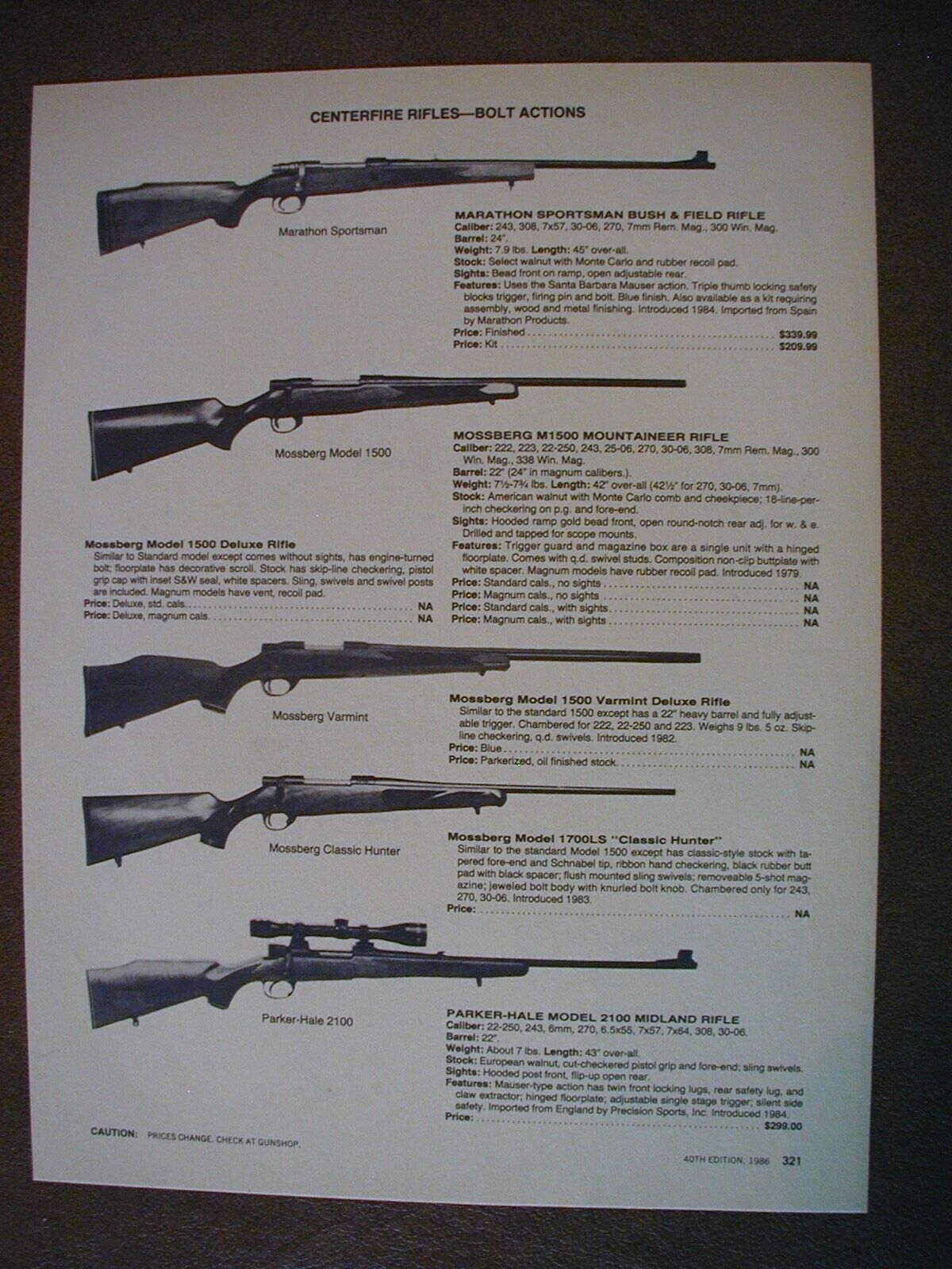 1986 Rifles Marathon, Mossberg, Parker-Hale 2 sided Vintage PRINT AD 65321