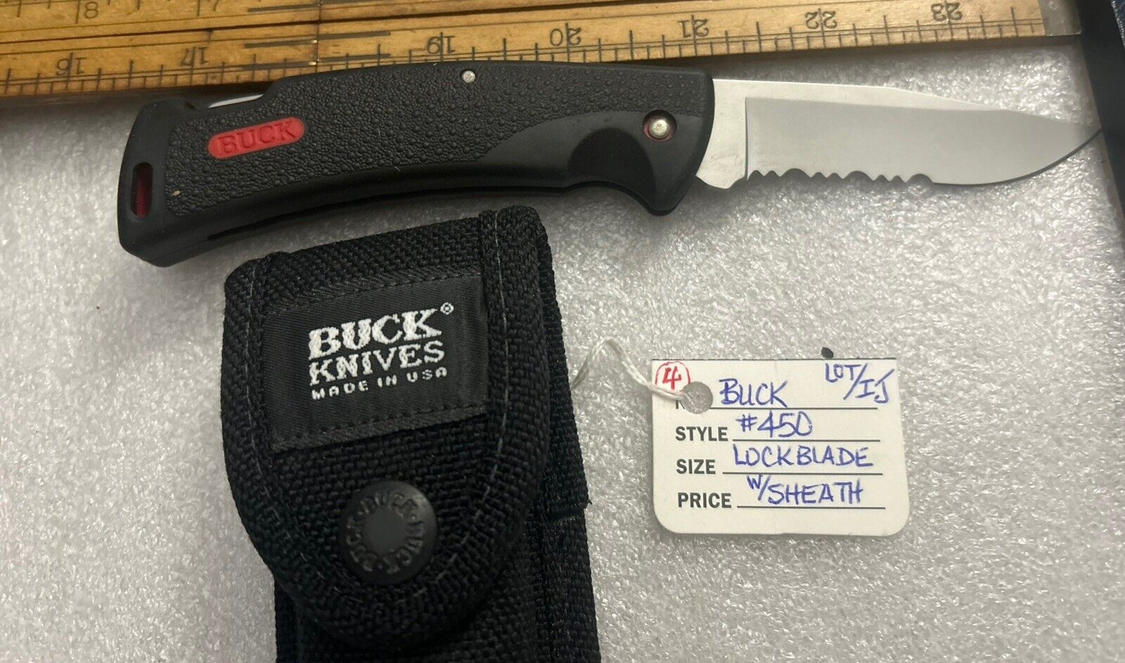 Buck 450C Pocket Knife With Sheath Black & Red Very Good Condition