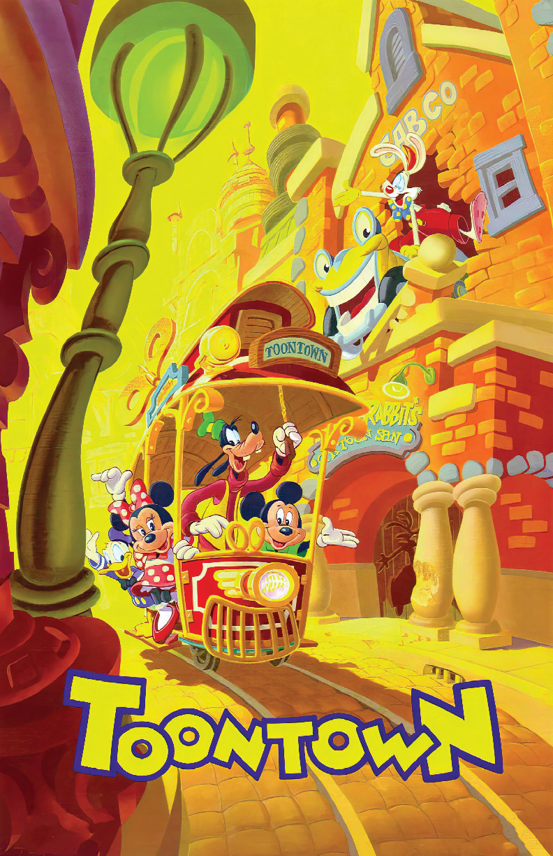 Toontown Mickey Minnie Roger Rabbit Trolley Goofy Disney Attraction Poster