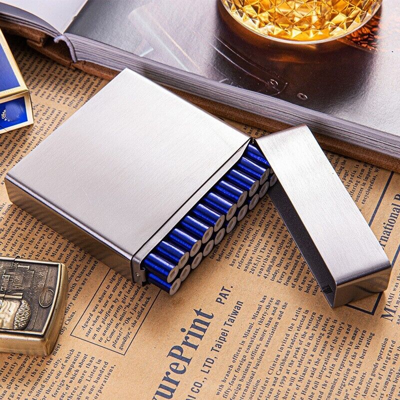 Men\'s Cigarette Case Metal Silver Stainless Steel Cigarette Box Holder