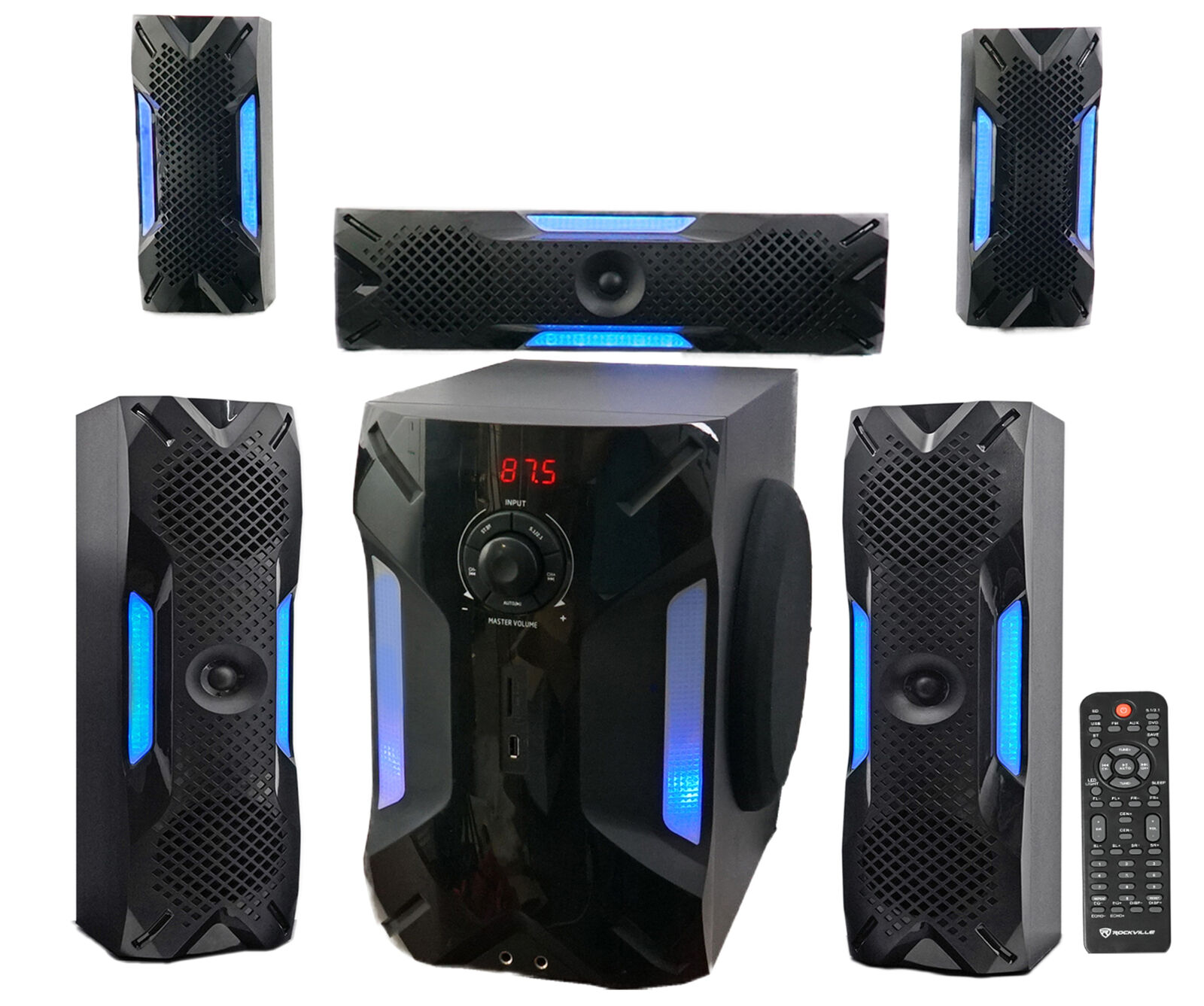 Rockville HTS56 1000w 5.1 Channel Home Theater System/Bluetooth/USB+8\