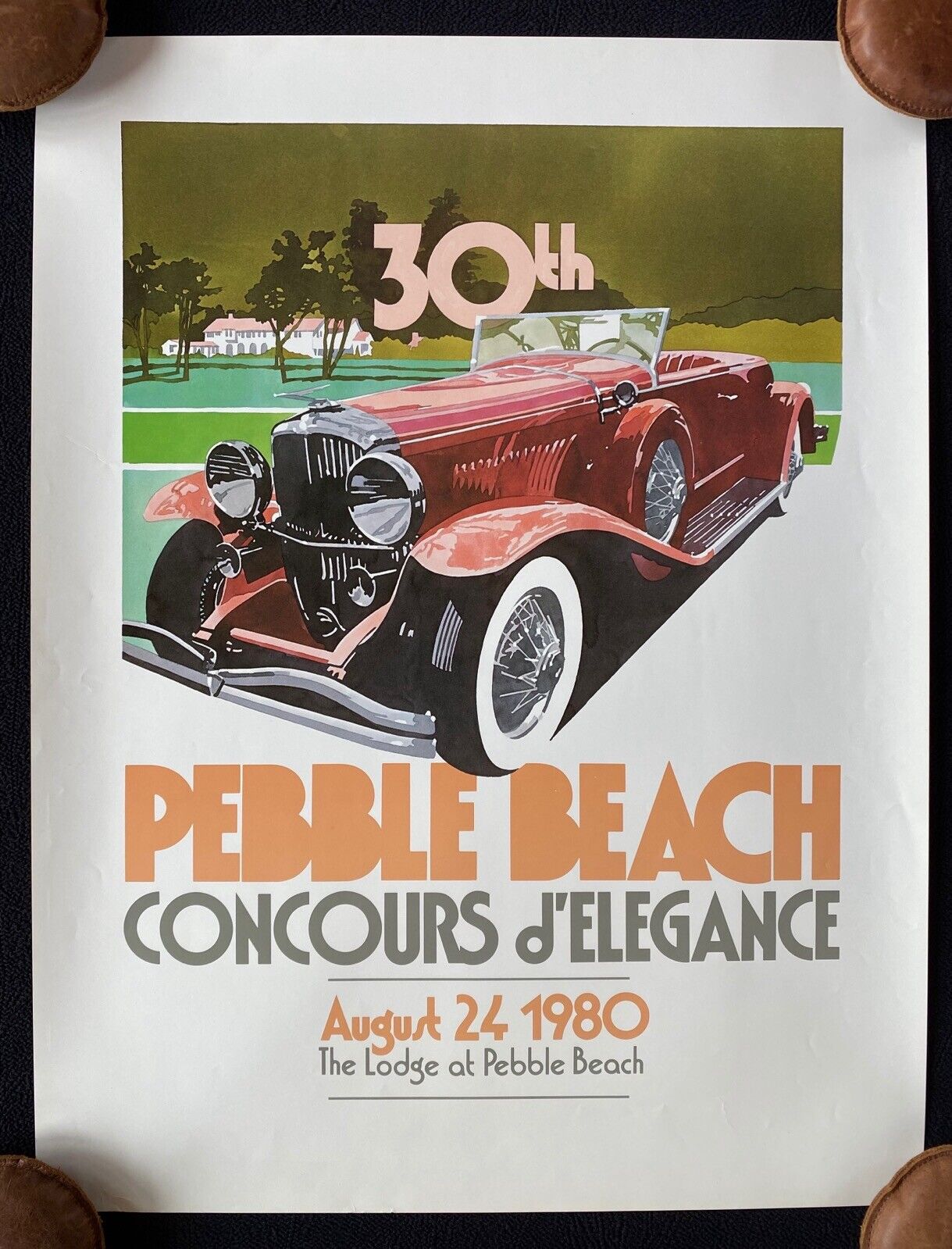 RARE 1980 30th Pebble Beach Concours Poster Duesenberg Roadster Dick Cole