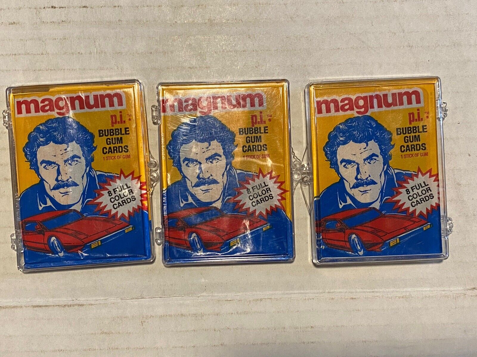 Vintage 1981 Topps (3) MAGNUM P.I. Sealed Wax Packs, Each In A Snap Case  Bx33