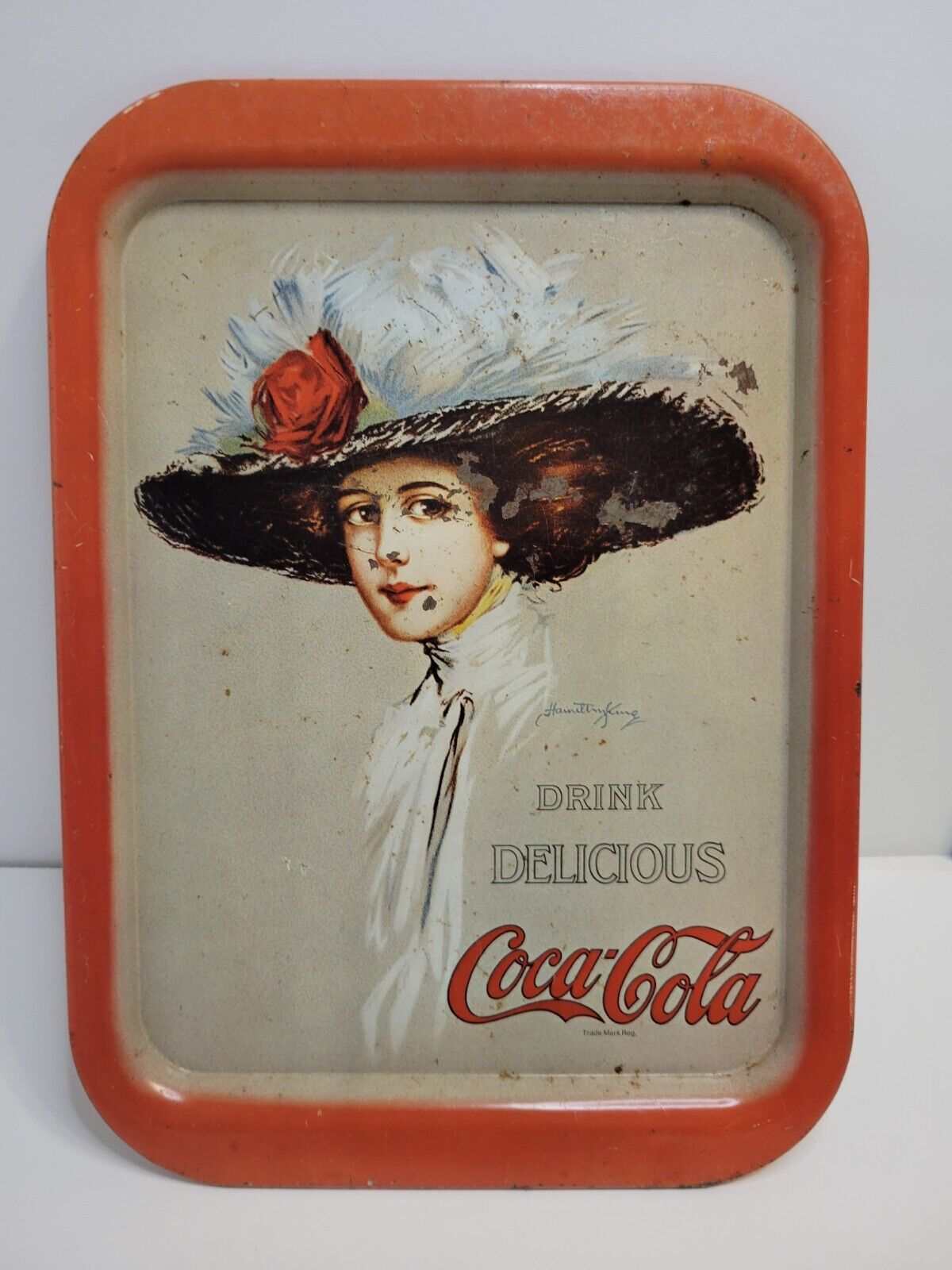Vintage Coca-Cola Metal Serving Tray Hamilton King Girl Drink Delicious Coke