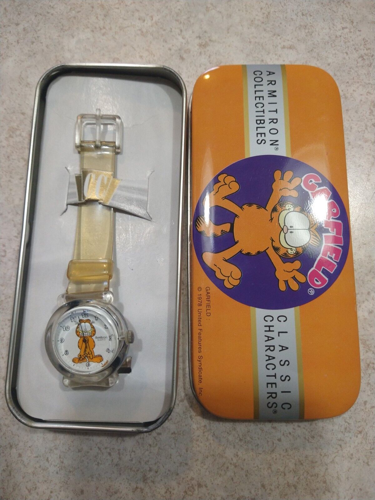 Vintage Garfield Armitron Clear Wrist Watch With Original Tin