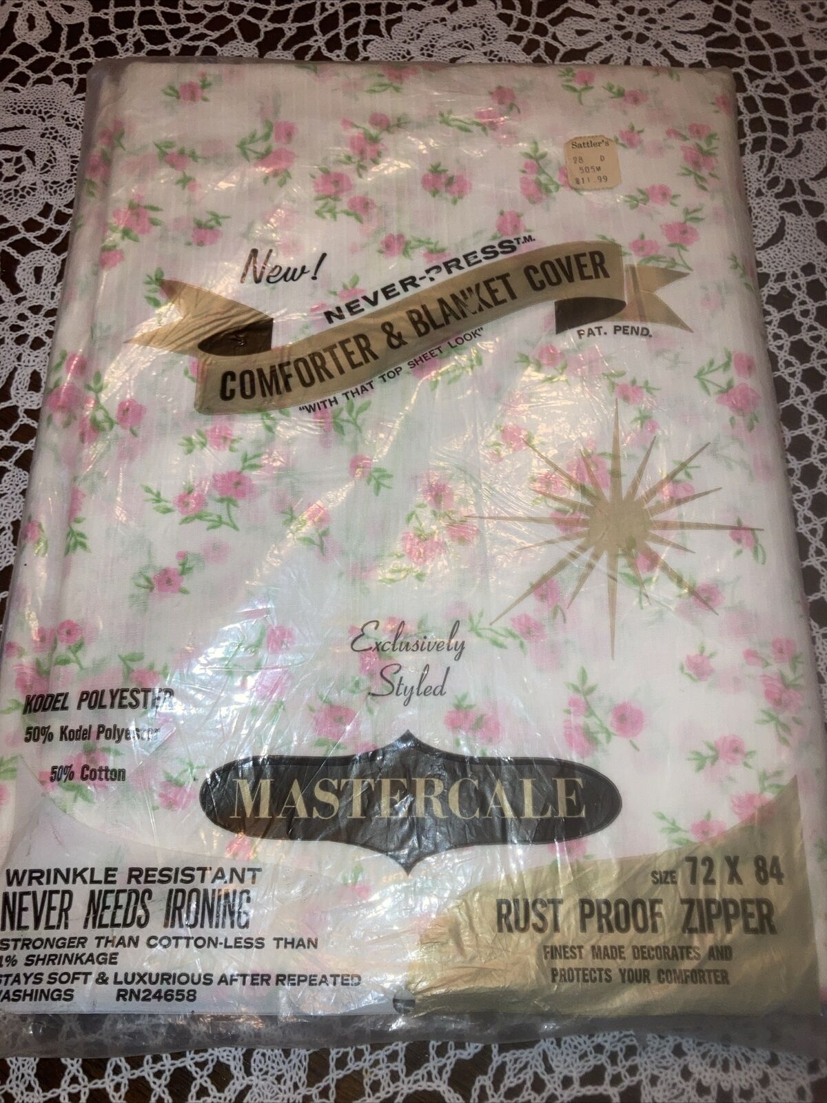 Vtg Mastercale Comforter Blanket Cover 72x 84 Zipper Duvet Pink Rosebud King Sz