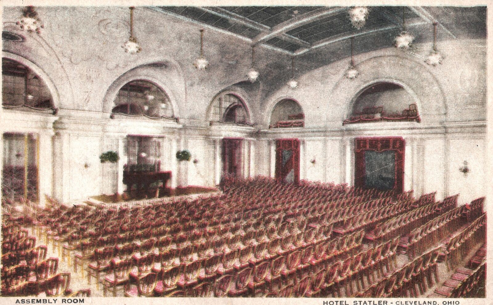 Vintage Postcard 1913 Assembly Room Hotel Statler Cleveland Ohio Michigan Litho