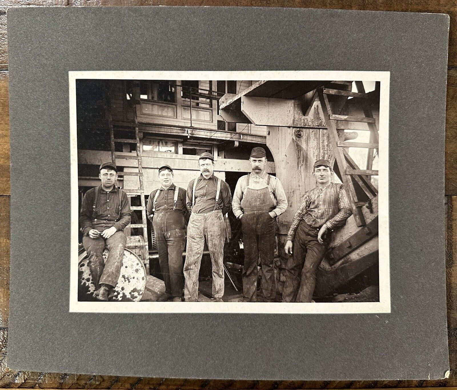 Antique 1900s Pacific Northwest Lumber Saw Mill W/ Men Mounted Photo 9.5x11.5