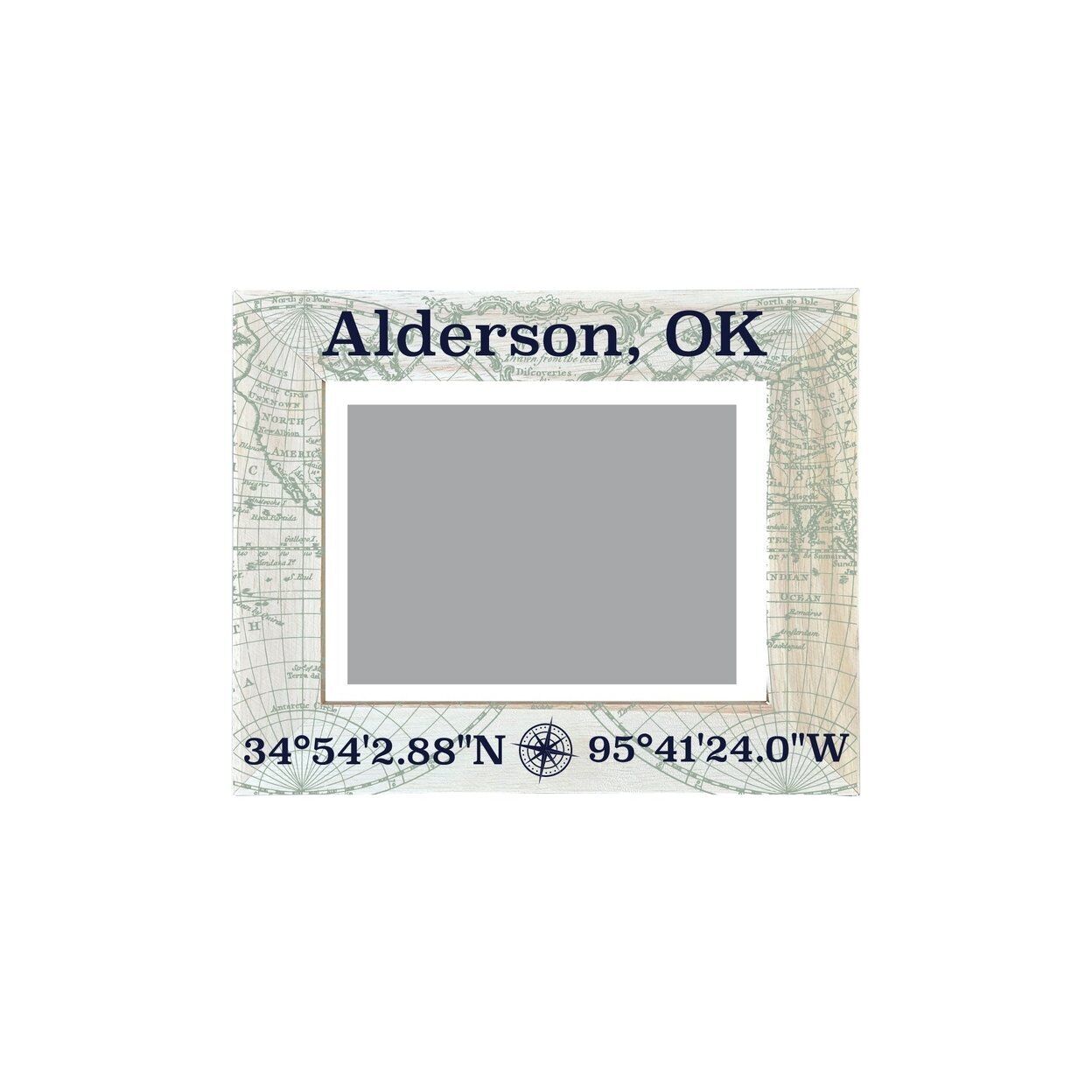 Alderson Oklahoma Souvenir Wooden Photo Frame Compass Coordinates Design Matted