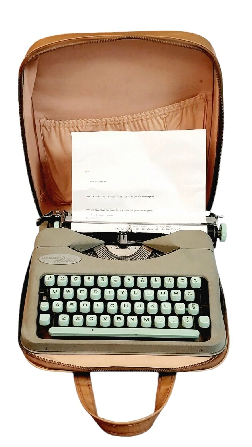 Hermes Rocket Paillard Portable Typewriter Seafoam Mint Green Vintage 1964
