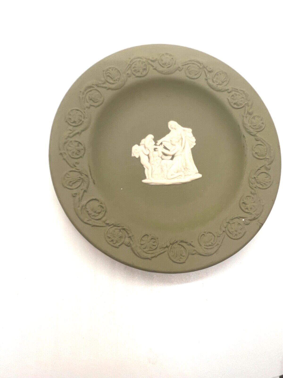 Wedgwood Sage Green Jasperware Vintage 4.5” Round Plate Made in England