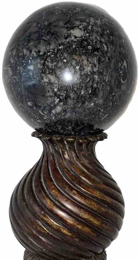 Art Deco Sculpture Marble Sphere Bronze Wood Base
