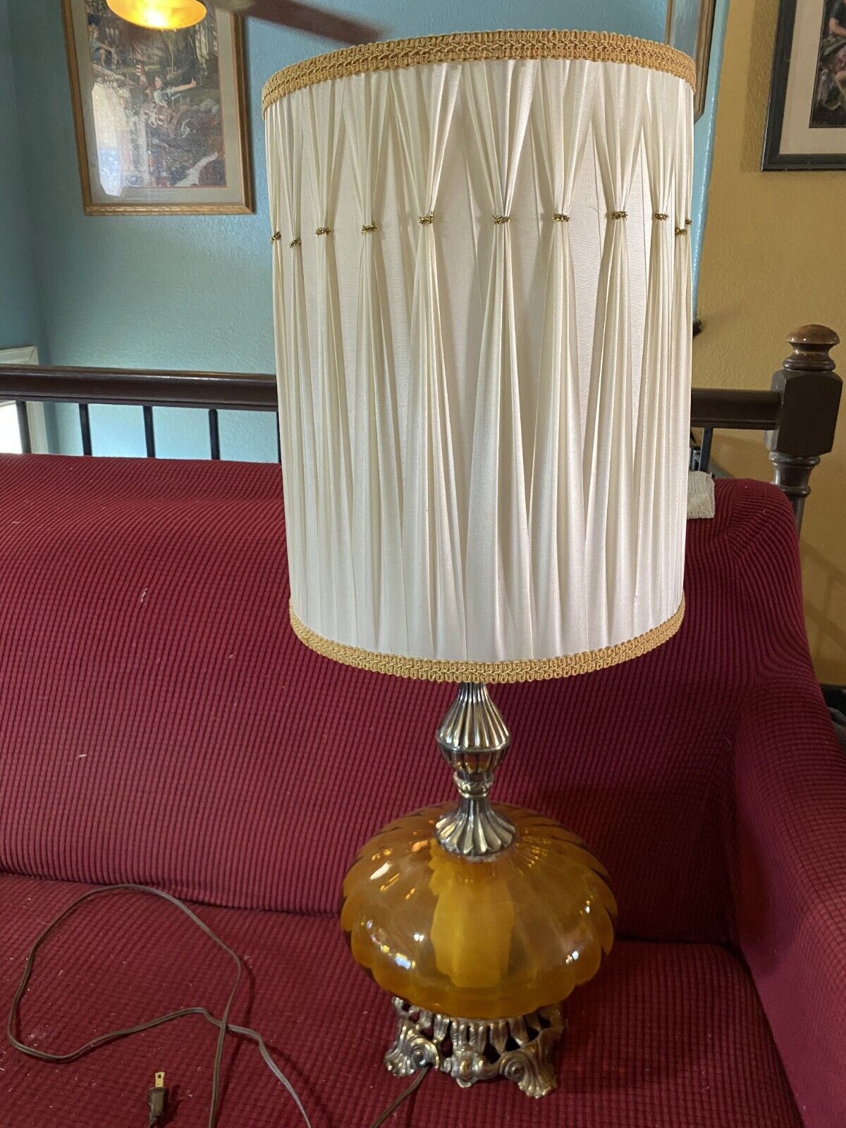 Vtg Retro 3 Way Amber 1960s UFO Saucer Glass Globe Lamp Mid Century MCM Works