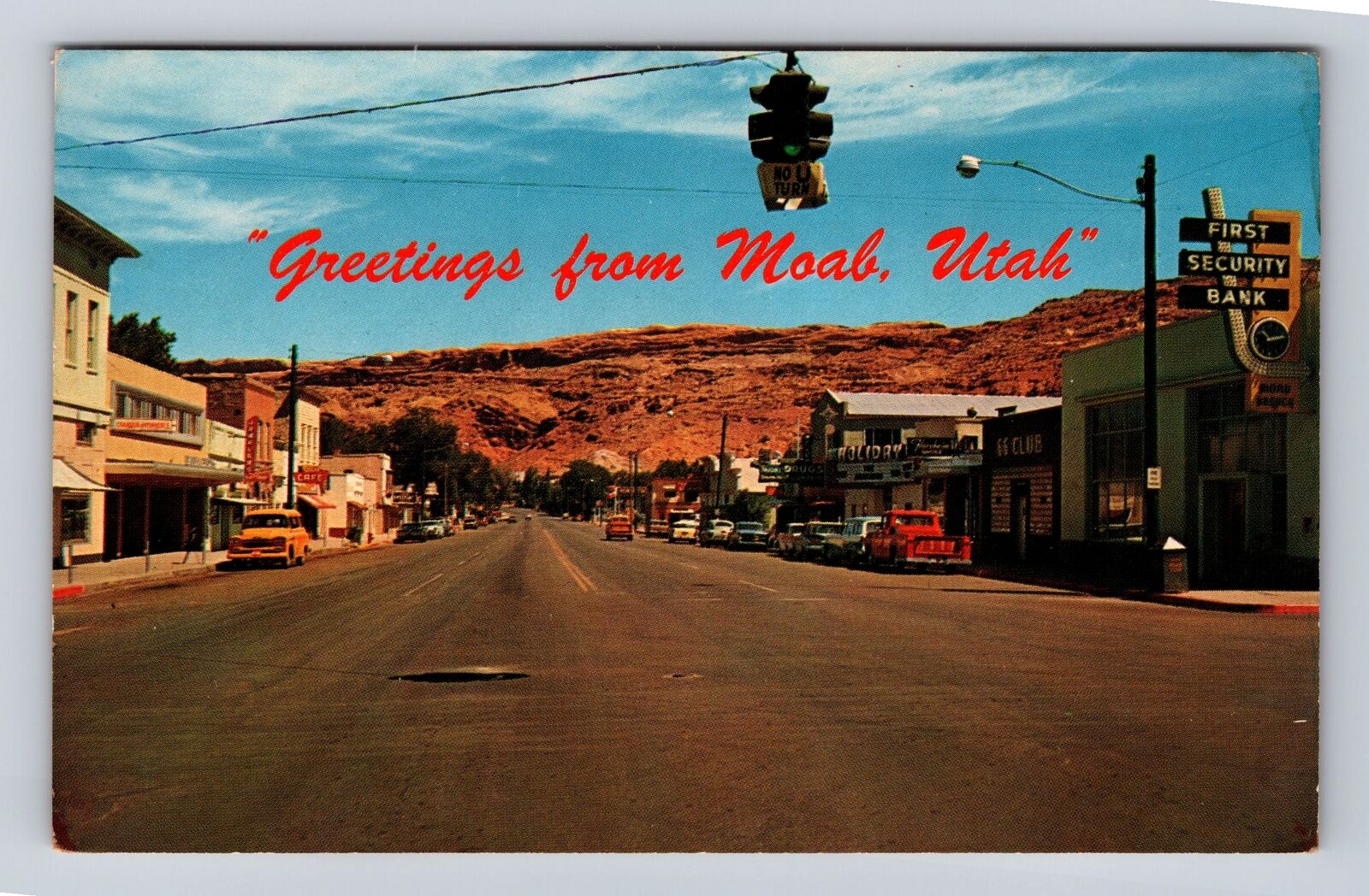 Moab UT-Utah, Scenic Greetings, Stores, Bank, Vintage c1967 Souvenir Postcard