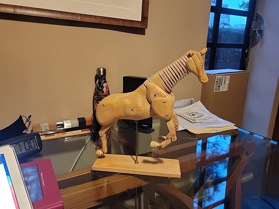 Vintage FULLY ARTICULATED ARTIST'S MODEL OF A HORSE on wood base