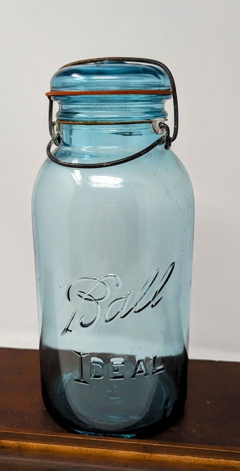 Ball Ideal Blue 0ne-Half Gallon Jar with Bail And Blue Glass Iid RARE 1923-33