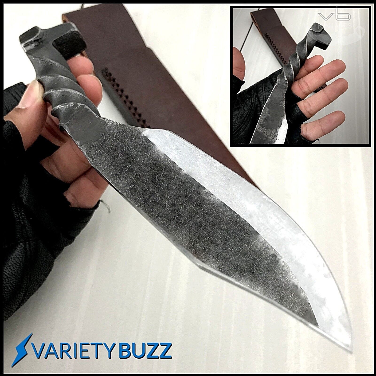 Hand Forged Railroad Spike Fixed Blade Hunting Knife Carbon Steel + Leather Case