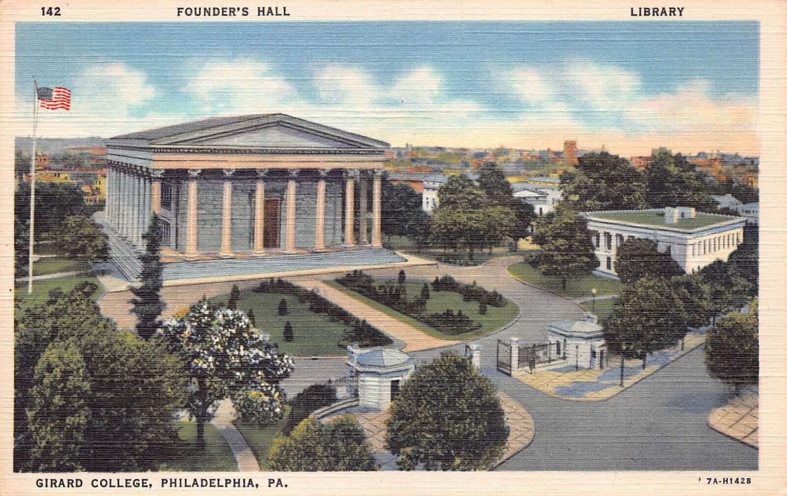 Vtg Postcard Pennsylvania PA Girard College Founder\'s Hall Library c1940 Linen