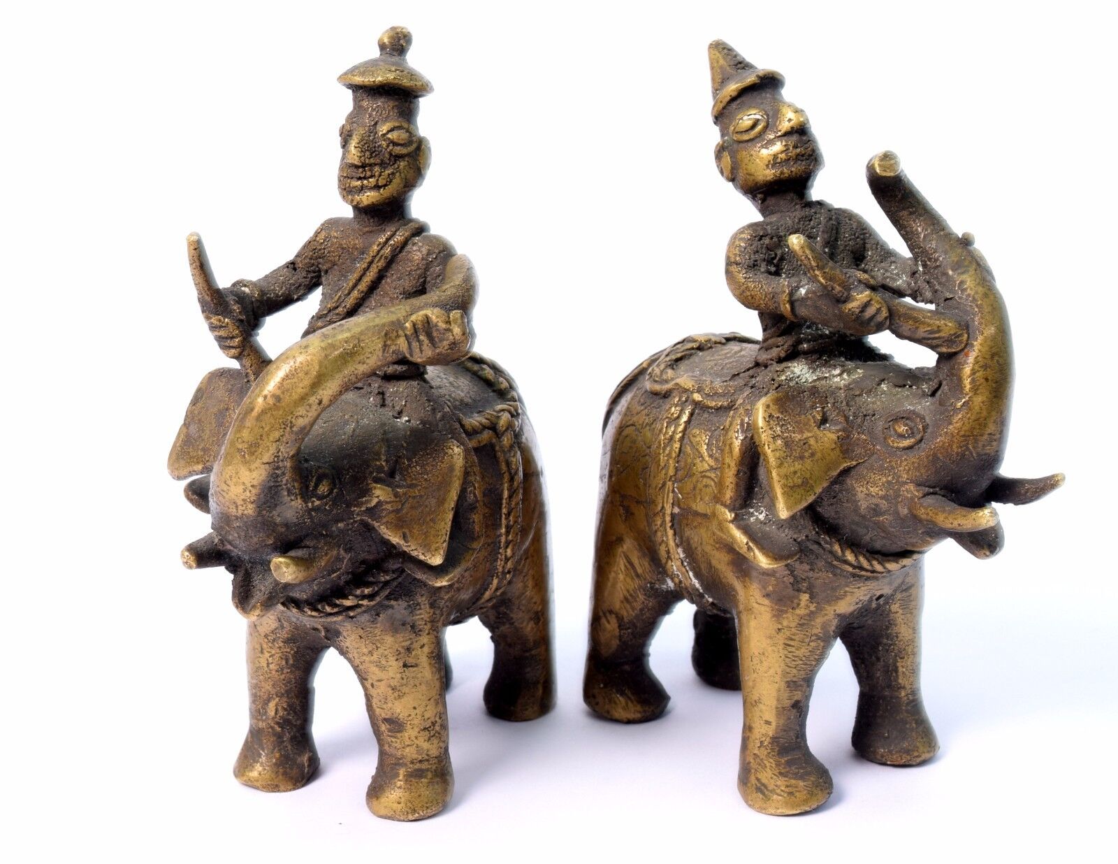 Pair of Vintage Handcrafted elephant with warrior rider figures Decor. G7-703 