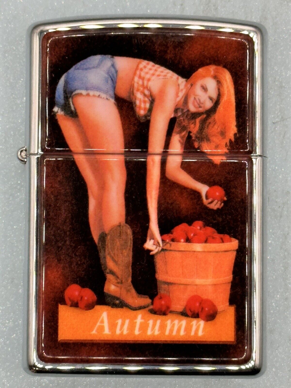 Vintage 1996 Autumn Pinup Girl Four Seasons High Polish Chrome Zippo Lighter NEW