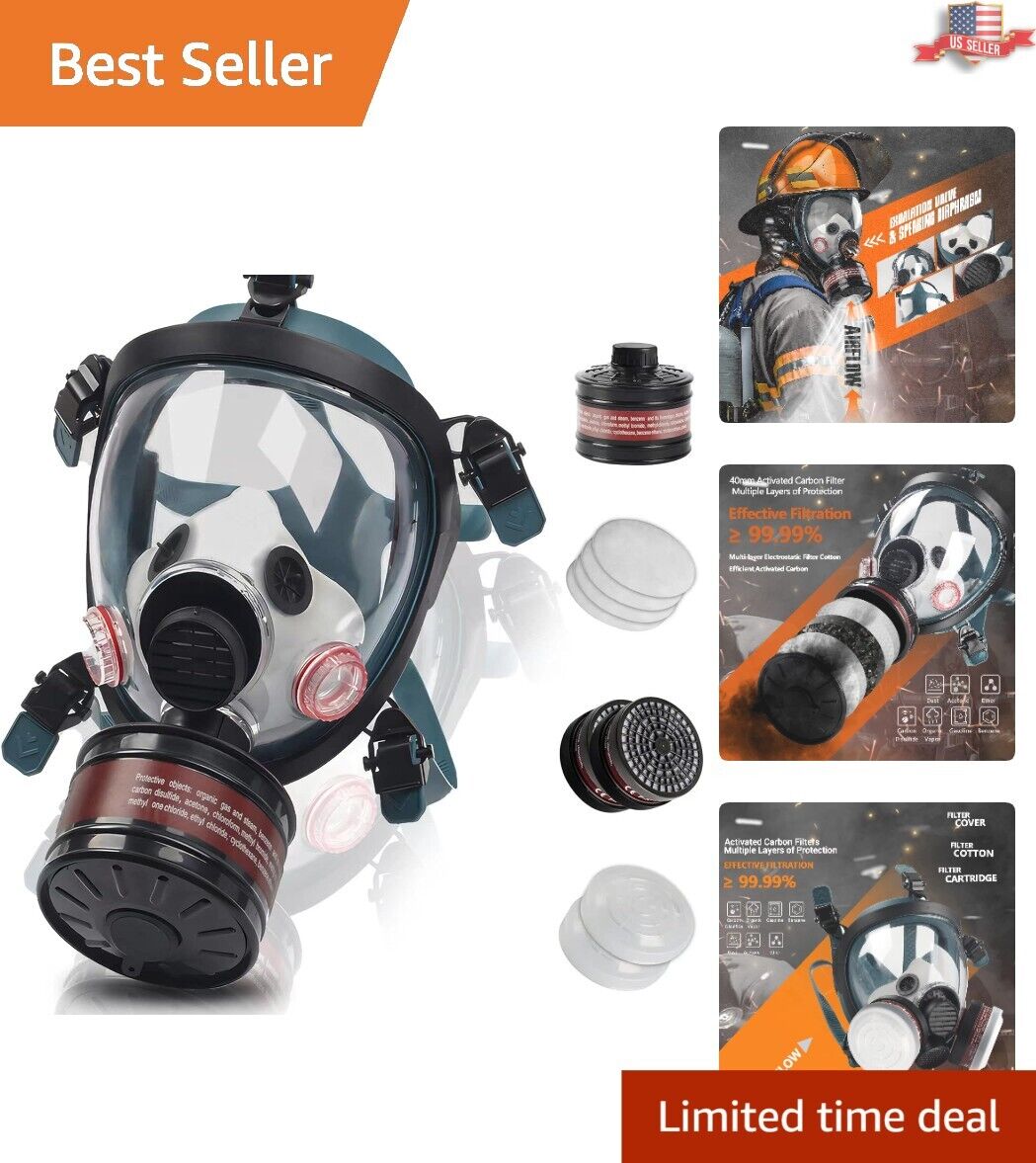 Premium Versatile Gas Mask - 40mm Carbon Filter - Gases, Dust, Chemicals