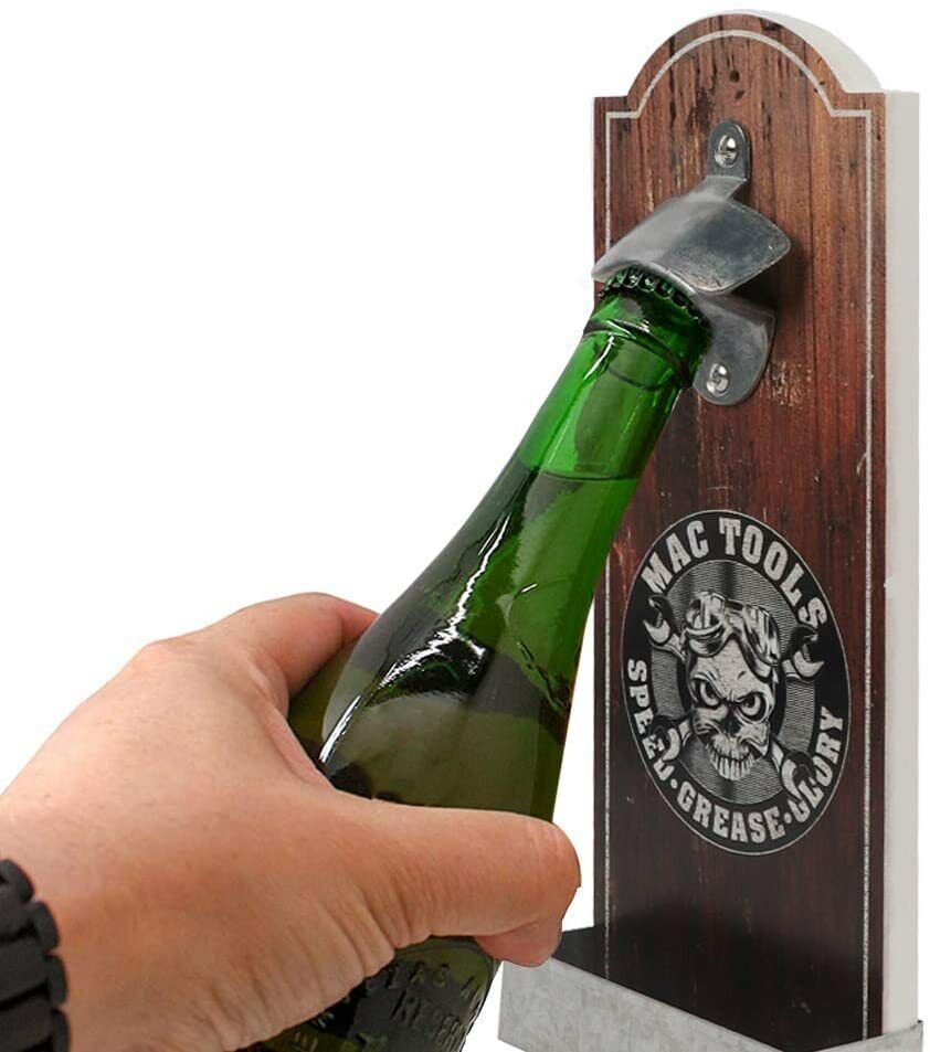 Rustic Wall Mounted Vintage Wooden Bottle Opener with Cap  Ideal for Beer Lovers