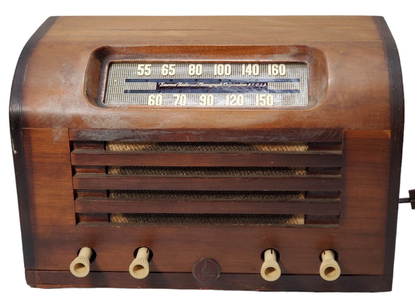 Antique VTG MCM Emerson 530a Wood Table Top Radio Tested