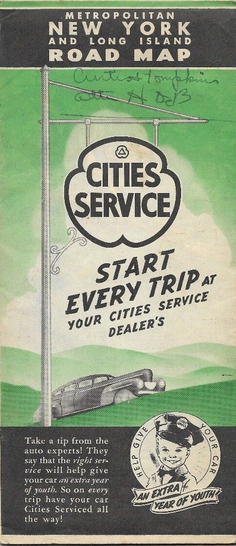 1941 CITIES SERVICE Road Map LONG ISLAND New York City Westchester County Queens