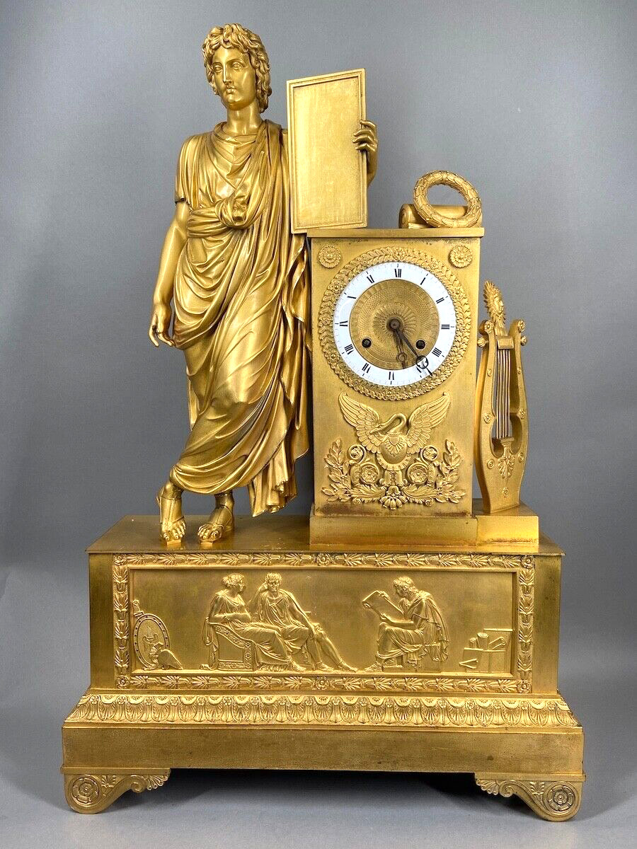 Exceptional Early 19th Century Empire XL Mantle/Table Clock in Gilded Ormolu