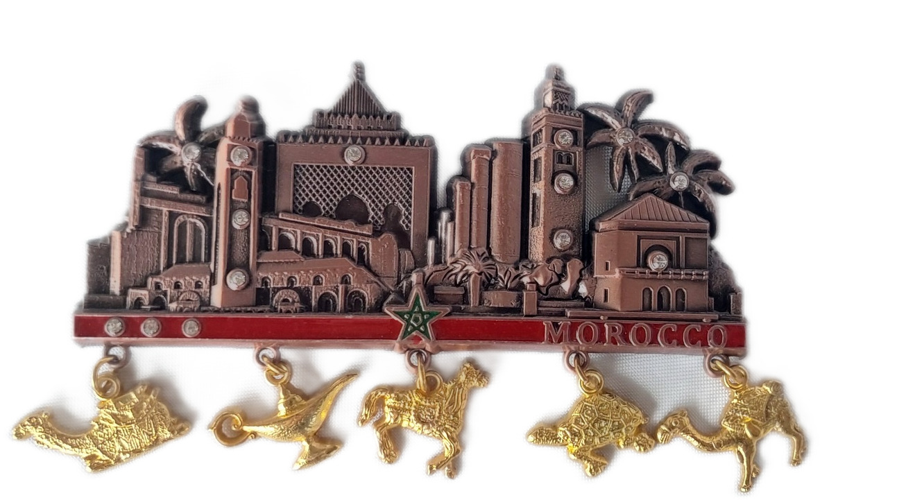 New Souvenir Fridge Magnet metal Morocco Marrakesh Casablanca Kutubiyya red