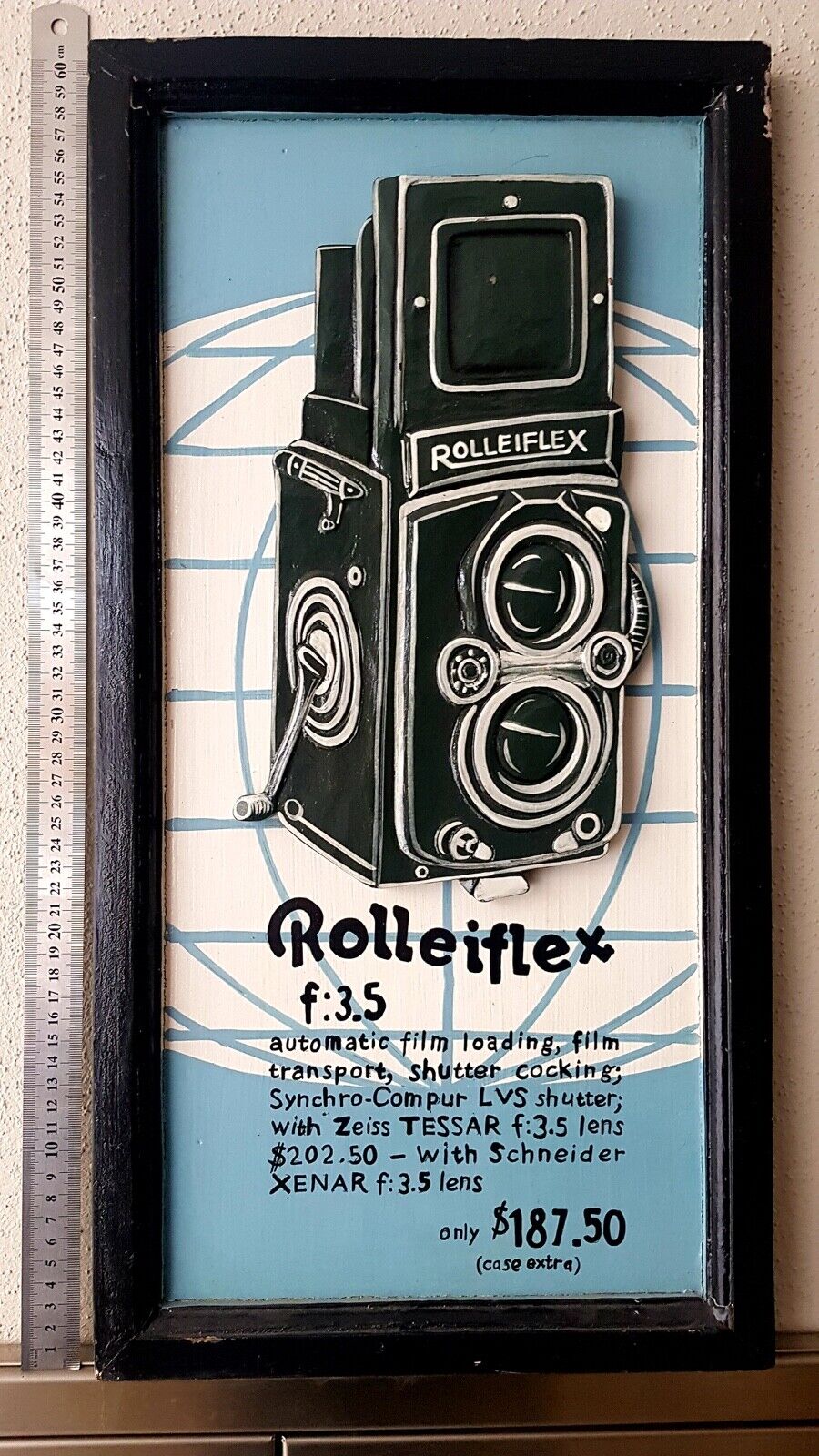 Rare Rolleiflex F 3,5 Wooden Sign - Camera - Approx. 23 5/8x11 13/16in Rollei
