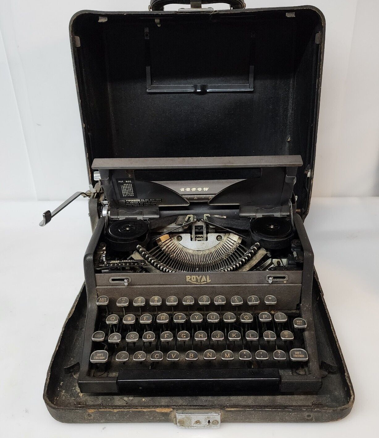Vintage 1947 Royal Arrow Portable Typewriter with Case Missing Turning Knobs