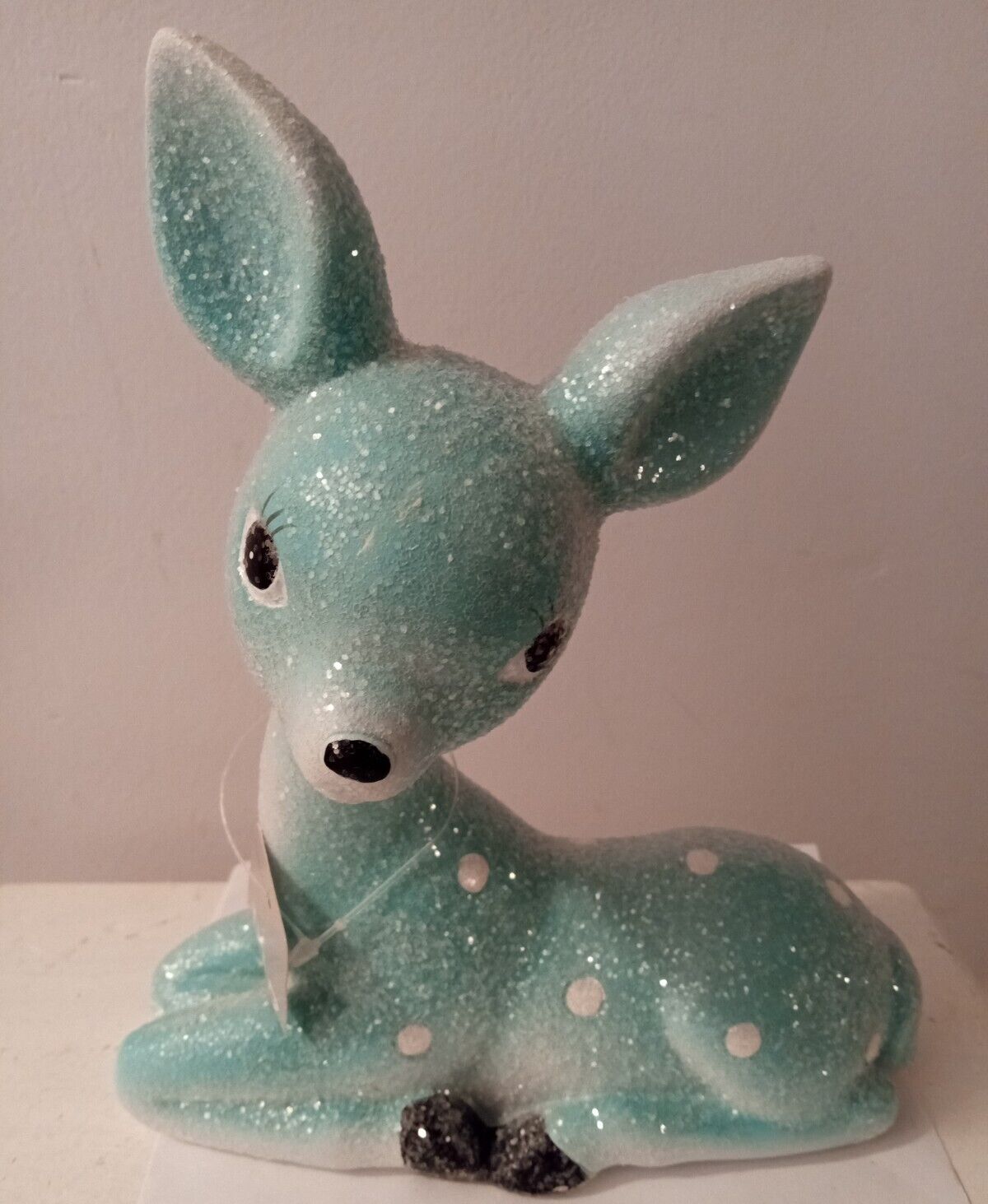 Deer Statue Glitter Blue Polka Dots Vtg Look